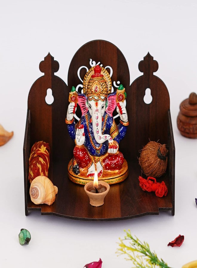 CAPIO ART Readymade Wooden Wall Hanging Puja Temple for Home | God Stand for Pooja Room Mandir | Wall Mounted Wood Devghar Stand for Office and Shop | Brown | A-Design - Image 2