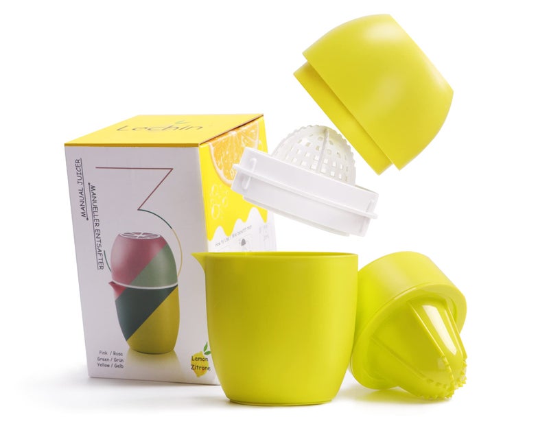 Lechin Hand Juicer  Citrus Juicer with Lemon Shape  Hand Lemon Juicer with Two Press Options for Different Fruits Yellow