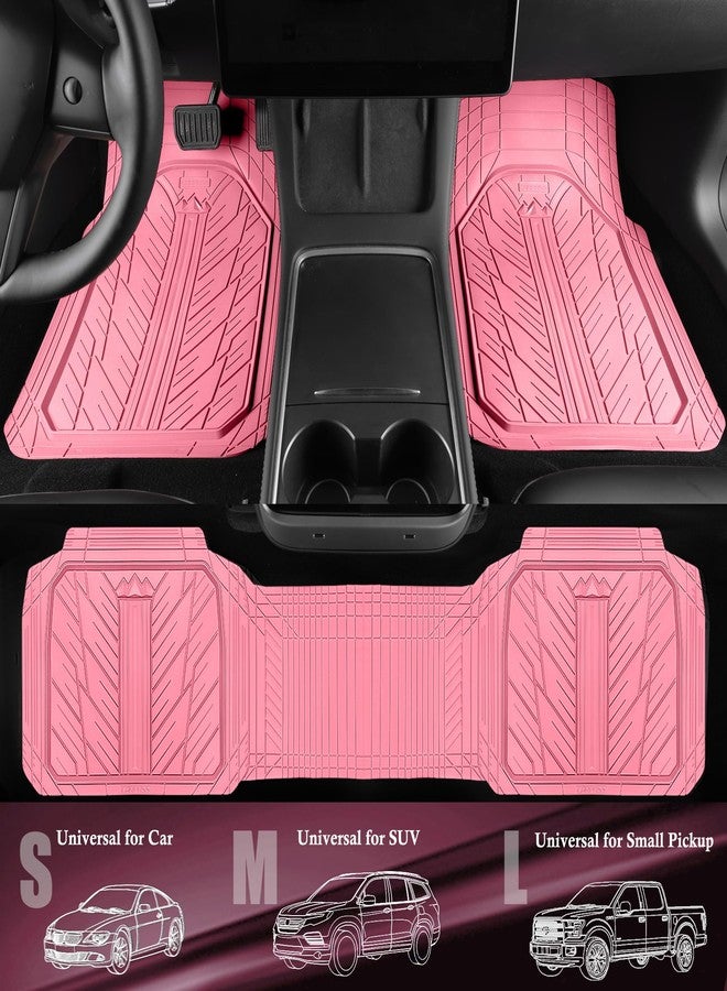 CAR PASS Heavy Rubber Car Floor Mats, Deep Waterproof Car Mats All Weather, Universal Trim-to Fit Automotive Floor Mats for Car SUV Truck Van, Durable Cute Floor Liners for Women Girly (All Pink) - Image 2