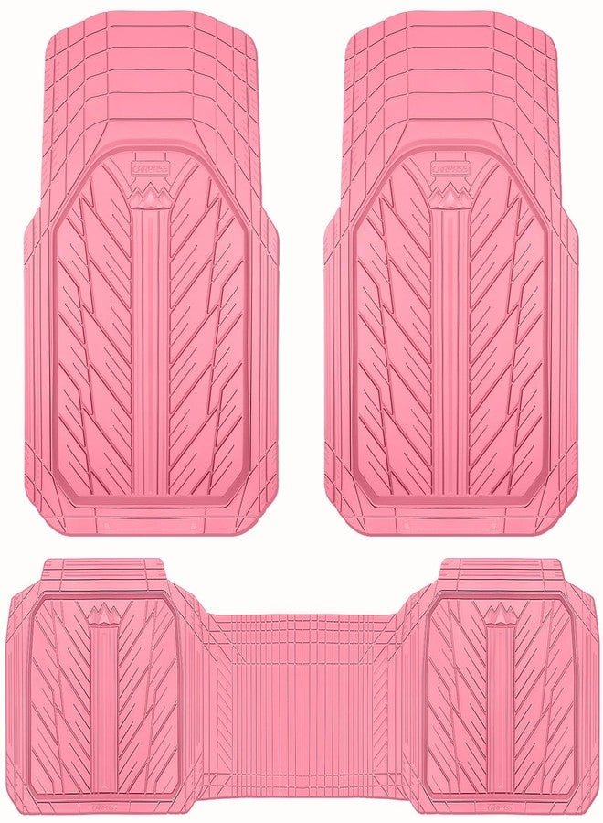 CAR PASS Heavy Rubber Car Floor Mats, Deep Waterproof Car Mats All Weather, Universal Trim-to Fit Automotive Floor Mats for Car SUV Truck Van, Durable Cute Floor Liners for Women Girly (All Pink) - Image 1