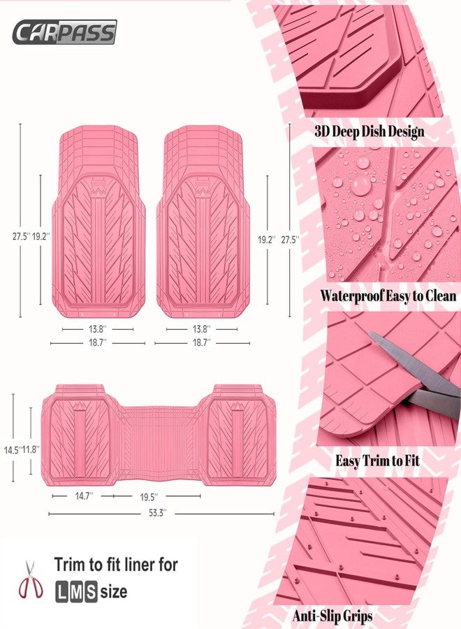 CAR PASS Heavy Rubber Car Floor Mats, Deep Waterproof Car Mats All Weather, Universal Trim-to Fit Automotive Floor Mats for Car SUV Truck Van, Durable Cute Floor Liners for Women Girly (All Pink) - Image 3