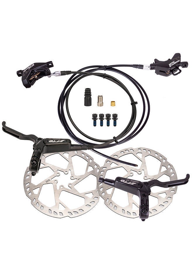 ZTTO 4-Piston MTB Hydraulic Brake Caliper Set with 203mm Disc Rotors Front and Rear   Hydraulic Disc Brake Kit  - Image 1