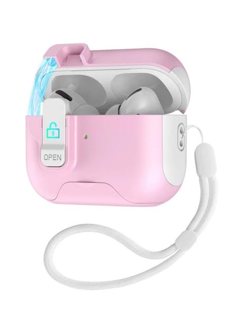 case AirPods Pro 2 Generation Case with Secure Lock,Shockproof Hard Protective Cover Case with Phone Holder (2023/2022/2019) with Lanyard (Pink)