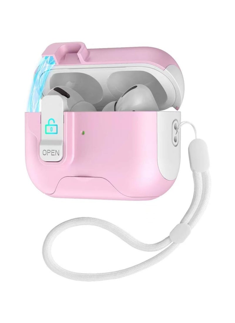 case AirPods Pro 2 Generation Case with Secure Lock,Shockproof Hard Protective Cover Case with Phone Holder (2023/2022/2019) with Lanyard (Pink)