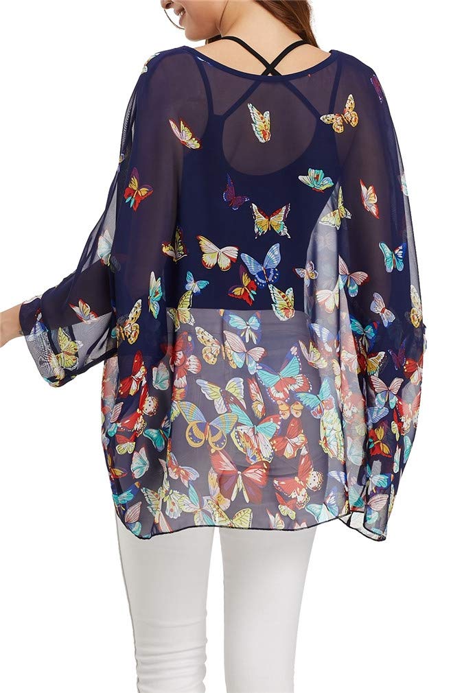 Vanbuy Womens Butterfly Print Batwing Sleeve Top Chiffon Poncho Flowy Loose Sheer Blouse Shirt Tunic Z336-43-4368 - Image 5