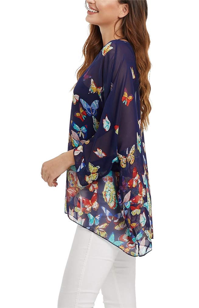 Vanbuy Womens Butterfly Print Batwing Sleeve Top Chiffon Poncho Flowy Loose Sheer Blouse Shirt Tunic Z336-43-4368 - Image 4