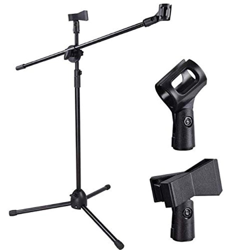 Microphone stand metal dual microphone holder tripod adjustable double-headed clip telescopic boom support