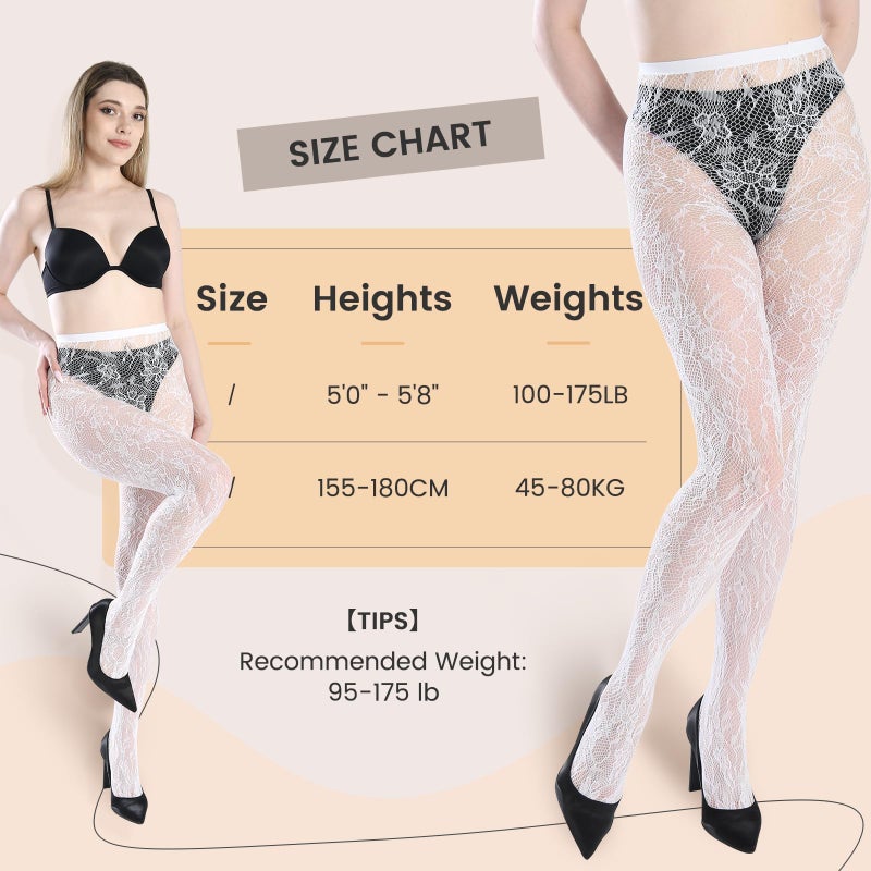 SERAPHY Patterned Tights Black White Lace Tights for Women Floral Fishnet Stockings Lace Pantyhose Leggings for Halloween & Daily Black and White and Red Floral - Image 5