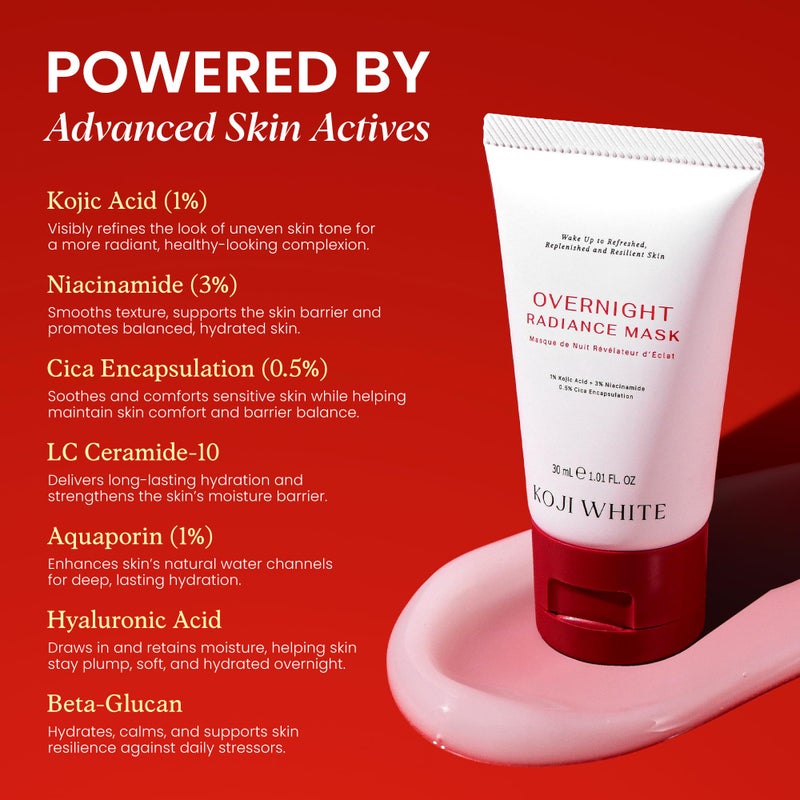 Koji White 1% Kojic Acid Radiance Overnight Face Mask â€“ Hydrating Sleeping Mask for Glowing Skin, Uneven Tone & Smoothing with Niacinamide, Cica, Hyaluronic Acid - Unscented, Vegan Skincare 1.01 Fl Oz - Image 5