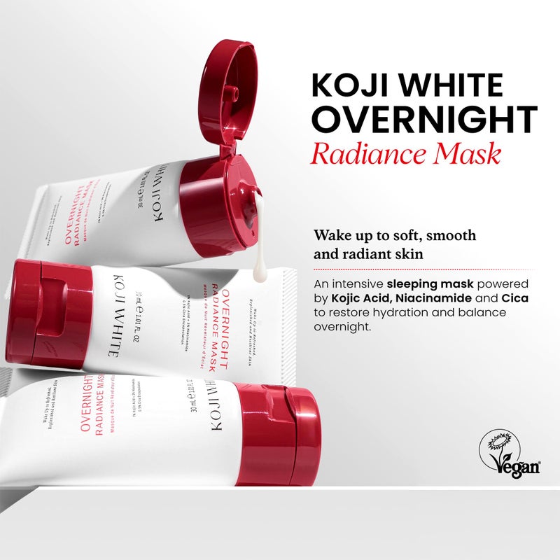 Koji White 1% Kojic Acid Radiance Overnight Face Mask â€“ Hydrating Sleeping Mask for Glowing Skin, Uneven Tone & Smoothing with Niacinamide, Cica, Hyaluronic Acid - Unscented, Vegan Skincare 1.01 Fl Oz - Image 2