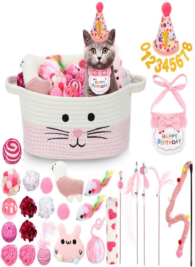 زوبيل مجموعة ألعاب القطط التفاعلية من زوبيل، تتضمن عصا ريش للإثارة، ودمى قطيفة، وكرات خشخشة على شكل فئران، وكرات جرس للحيوانات الأليفة، ولعبة أحجية للقطط المنزلية، وسلة هدايا للقطط الصغيرة (لون وردي). - Image 1