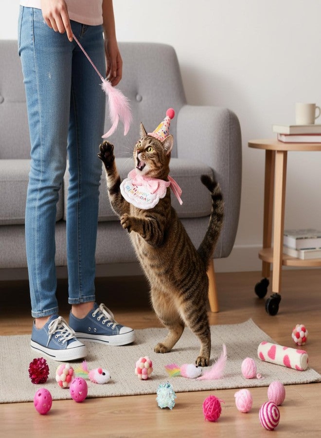 زوبيل مجموعة ألعاب القطط التفاعلية من زوبيل، تتضمن عصا ريش للإثارة، ودمى قطيفة، وكرات خشخشة على شكل فئران، وكرات جرس للحيوانات الأليفة، ولعبة أحجية للقطط المنزلية، وسلة هدايا للقطط الصغيرة (لون وردي). - Image 5