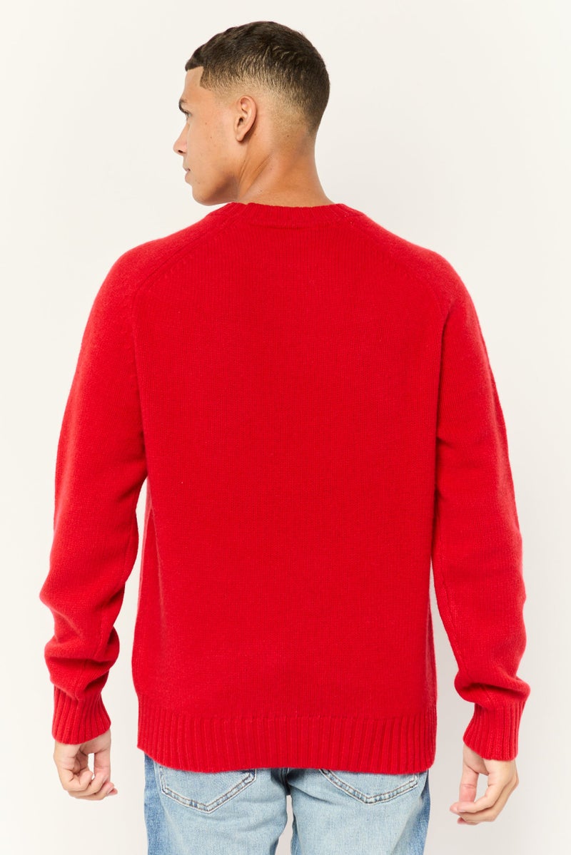 ESPRIT Men Ribbed Collar Long Sleeves Embroidered Logo Sweaters, Red - Image 4