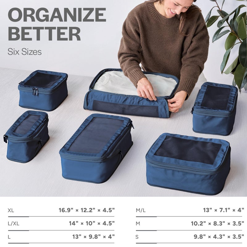 Aerotrunk Compression Packing Cubes for Travel - Luggage Organizer Bags - Double Zipper Packing Cubes for Suitcases (6-Pack, Dark Blue) - Image 3