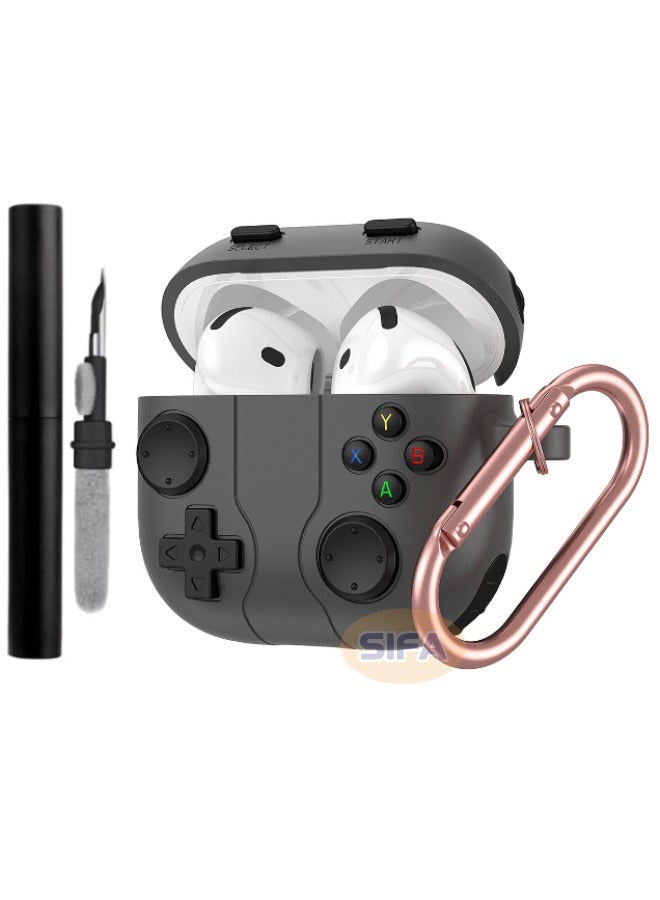 اليشمك Airpods 4 Case Cover, 3D Game Console Design AirPods 4th Generation Case with Cleaner Kit, Soft Silicone Rugged Shockproof Case for Women Men with Keychain for Airpods 4 2024, Black - Image 1