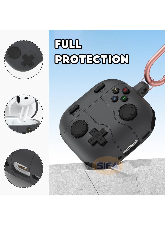 اليشمك Airpods 4 Case Cover, 3D Game Console Design AirPods 4th Generation Case with Cleaner Kit, Soft Silicone Rugged Shockproof Case for Women Men with Keychain for Airpods 4 2024, Black - Image 3