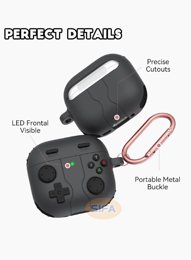 اليشمك Airpods 4 Case Cover, 3D Game Console Design AirPods 4th Generation Case with Cleaner Kit, Soft Silicone Rugged Shockproof Case for Women Men with Keychain for Airpods 4 2024, Black - Image 2