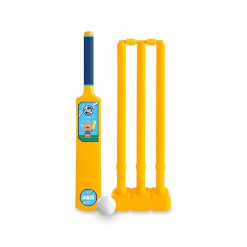 Lata Toys Howzzat Senior Cricket Set (Age 4+) Complete Plastic Cricket Kit for Kids & Beginners - Lightweight Bat, 3 Stumps & Ball for Outdoor Play, Yellow - Image 1