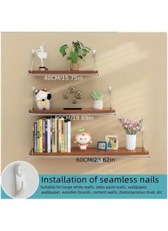 Arabest Floating Shelves Floating Shelf for Wall Floating Book Shelf Wall Mounted Organizer for Kitchen Living Room Bedroom Office Storage Shelves Display Racks Home Decor Set of 3, Teak  - Image 1