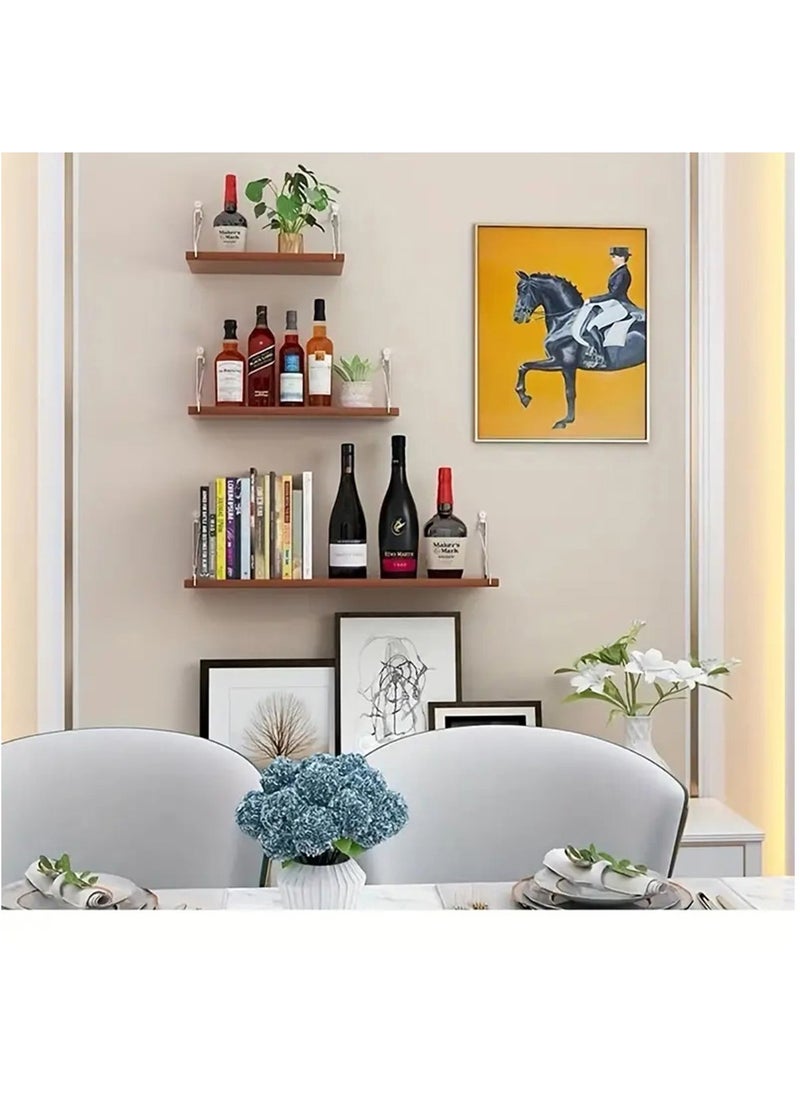 Arabest Floating Shelves Floating Shelf for Wall Floating Book Shelf Wall Mounted Organizer for Kitchen Living Room Bedroom Office Storage Shelves Display Racks Home Decor Set of 3, Teak  - Image 2