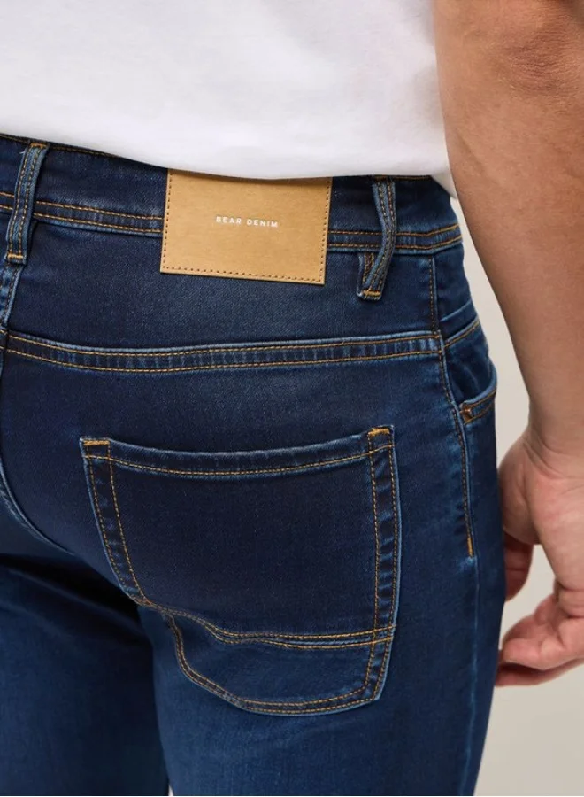 The Bear House  Men's Dark Blue with Light Fade Mid-Rise Skinny Fit Jeans Classic Comfort With Modern Style, Perfect For Everyday Casual Looks And Effortless Streetwear Vibes for Men | Best Price UAE