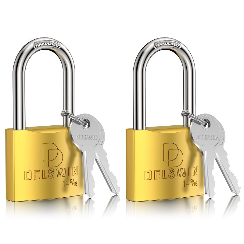 DELSWIN Weatherproof Padlock with Key (Keyed Alike) - Heavy Duty Solid Brass Locker Lock with 1-9/16" Long Shackle, Marine Grade Pad Lock for Outdoor Gate, Fence, Shed (2 Pack) - Image 1