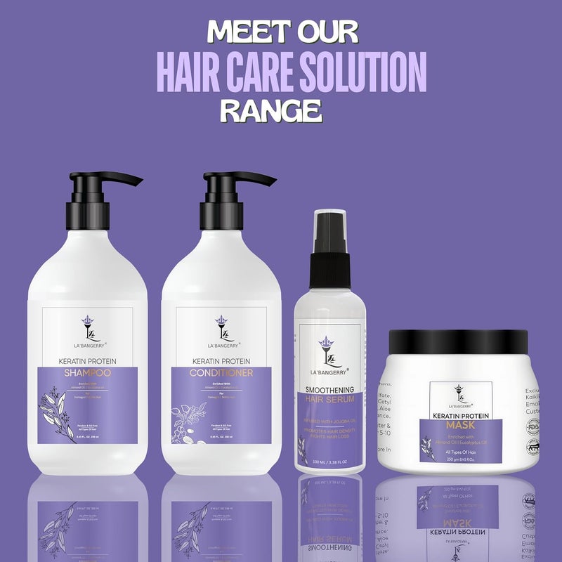 LA'BANGERRY LABANGERRY Keratin Hair Combo Kit  Keratin Hair ShampooConditioner Mask and Serum Infused with Keratin Almond Oil Jojoba Oil for Curly Wavy and Straight Hair  Sulfate Free Shampoo for Dry Damaged or Color Treated Hair  Reduces Dandruff  Made in India - Image 2