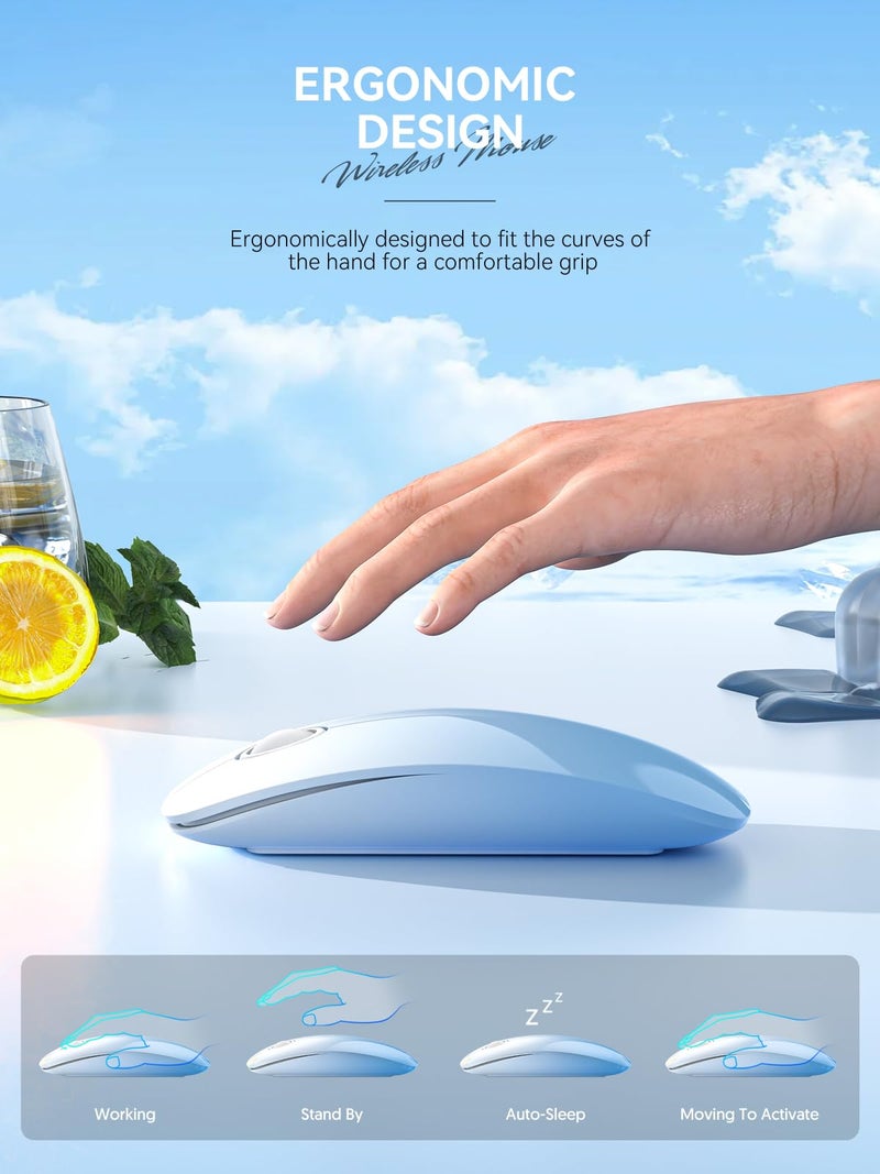 RAPIQUE Bluetooth Wireless Mouse - (BT5.1+USB) Dual Connectivity, Quiet Click, Low Power, and 1600 DPI, Portable Cordless Mouse for Laptop, MacBook Pro/Air, iPad (Gradient Sky Blue) - Image 4