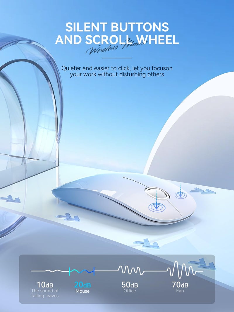RAPIQUE Bluetooth Wireless Mouse - (BT5.1+USB) Dual Connectivity, Quiet Click, Low Power, and 1600 DPI, Portable Cordless Mouse for Laptop, MacBook Pro/Air, iPad (Gradient Sky Blue) - Image 5