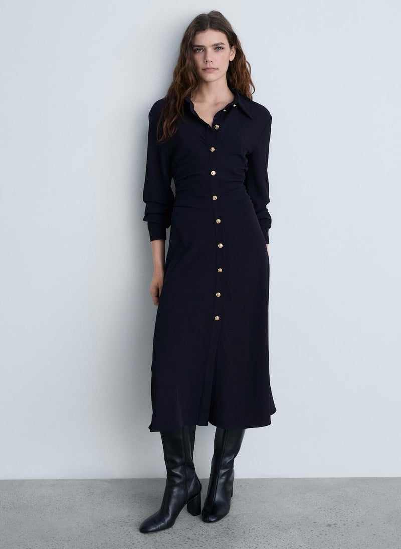 MANGO Draped Waist Midi-Dress  - Image 1