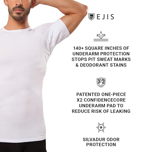 Ejis Sweatproof Undershirt Mens Modal Crew w Sweat Pads, Silver Treated to Fight Embarrassing Body Odor & Armpit Stains, Aluminum Free Alternative to Antiperspirant, Regular Fit (X-Large, White) - Image 2