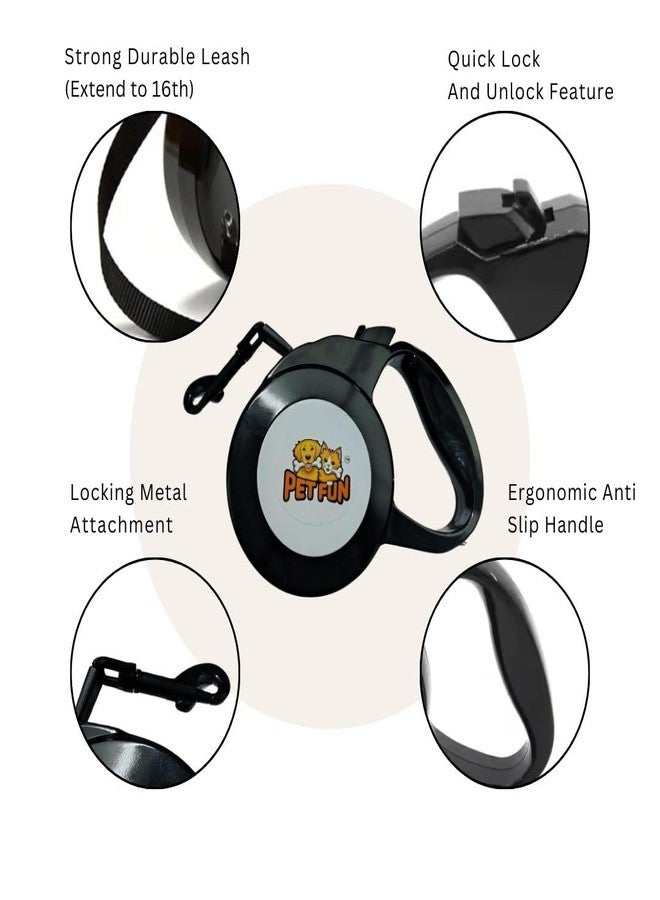 PET FUN حبل مقود قابل للسحب للكلاب من بيت فن | 5 أمتار، شريط طوق نايلون قوي سريع القفل خالٍ من التشابك مع مقبض مانع للانزلاق | دوران 360 درجة للكلاب والقطط الصغيرة والمتوسطة والكبيرة (حتى 50 كجم) - Image 5