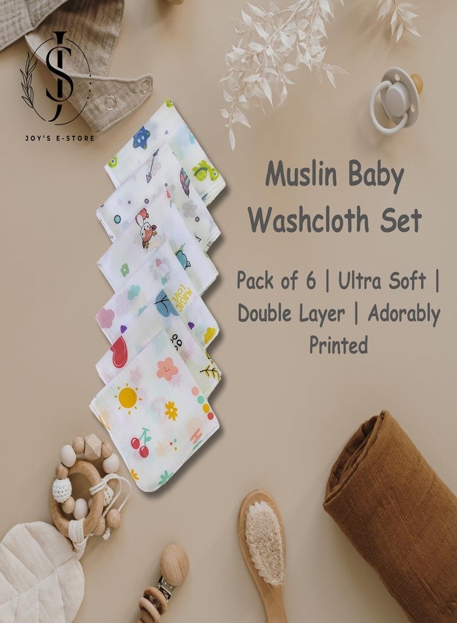 JOY'S E-STORE Muslin Cotton Baby Washcloths for Newborns | Ultra Soft, Absorbent, Reusable Face Towels | 30x30 cm | Pack of 6 | Soft Hankies for Babies - WCL42 Combo P4 - Image 2