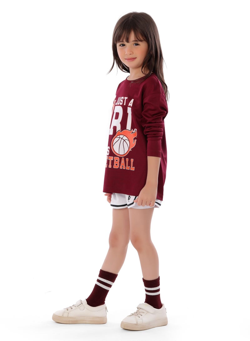 أنچا تي شيرت كرة السلة باللون العنابي للفتيات - تصميم مريح بأكمام طويلة - Image 3
