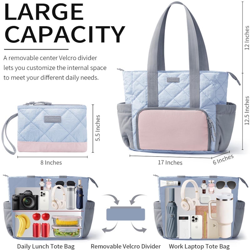 Bagstellar Puffer Lunch Tote Bag for Women, 15.6 Inch Laptop Work Bag with Insulated Lunch Compartment & Large Cup Holder, Lightweight Quilted Puffy Lunch Box Purse for Teacher Nurse Travel Office Daily School - Image 2