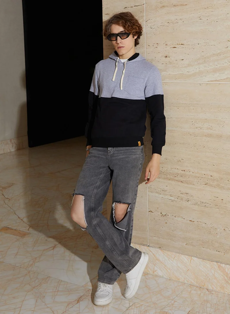 كامبوس سوترا Men's Cloud Grey & Obsidian Black Block Pullover Hoodie