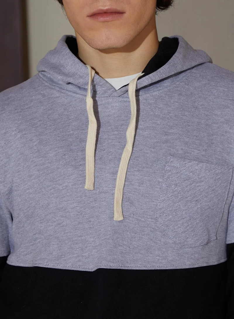 كامبوس سوترا Men's Cloud Grey & Obsidian Black Block Pullover Hoodie