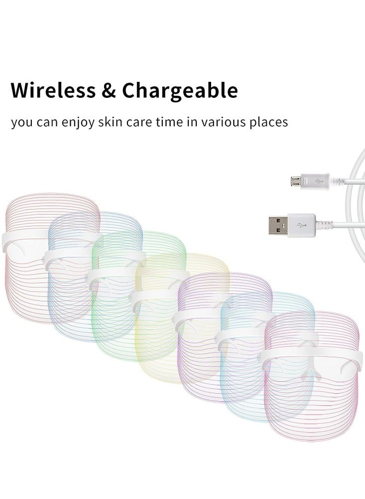 LED Face Mask Light Therapy - 7 Colors L E D Light Therapy Mask Red  Blue Light Therapy for Face Light Mask for Skin Care Portable Rechargeable - Image 3