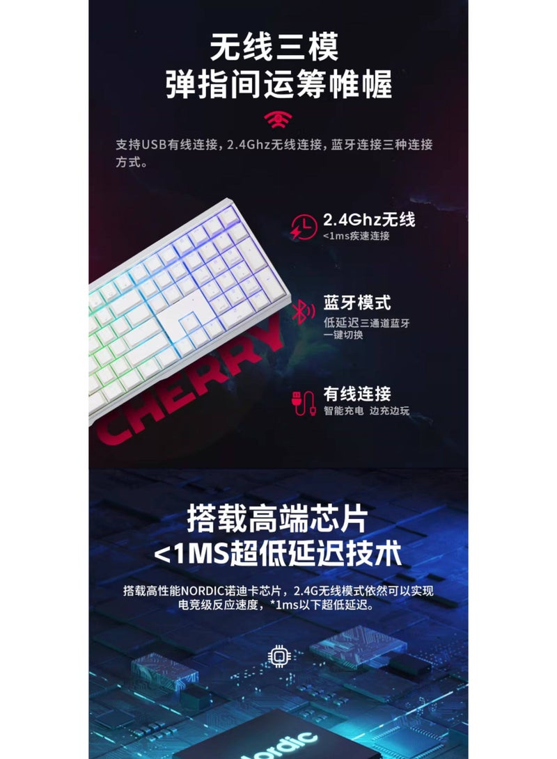 Cherry لوحة مفاتيح ميكانيكية CHERRY MX3.0S هيكل ألمنيوم لاسلكية سلكية 108 مفتاح للألعاب والمكتب بلوتوث ثلاثي الوضع - Image 5