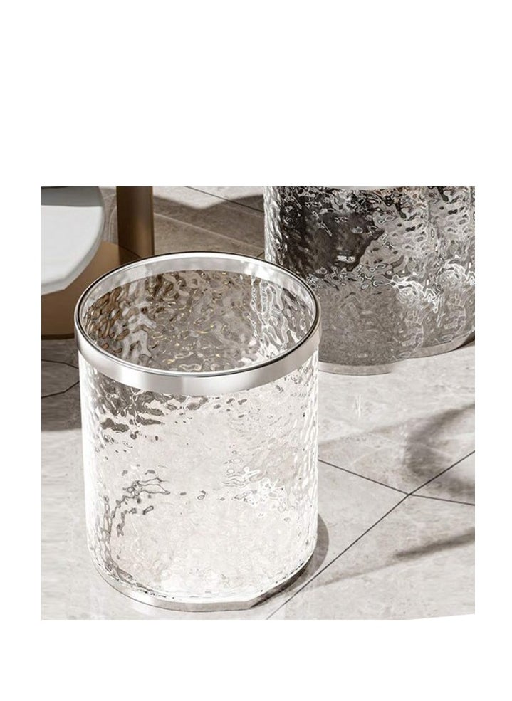Generic - Clear Trash Can with Silver Frame Waste Basket for Bathroom Bedroom Kitchen and Office - Image 1