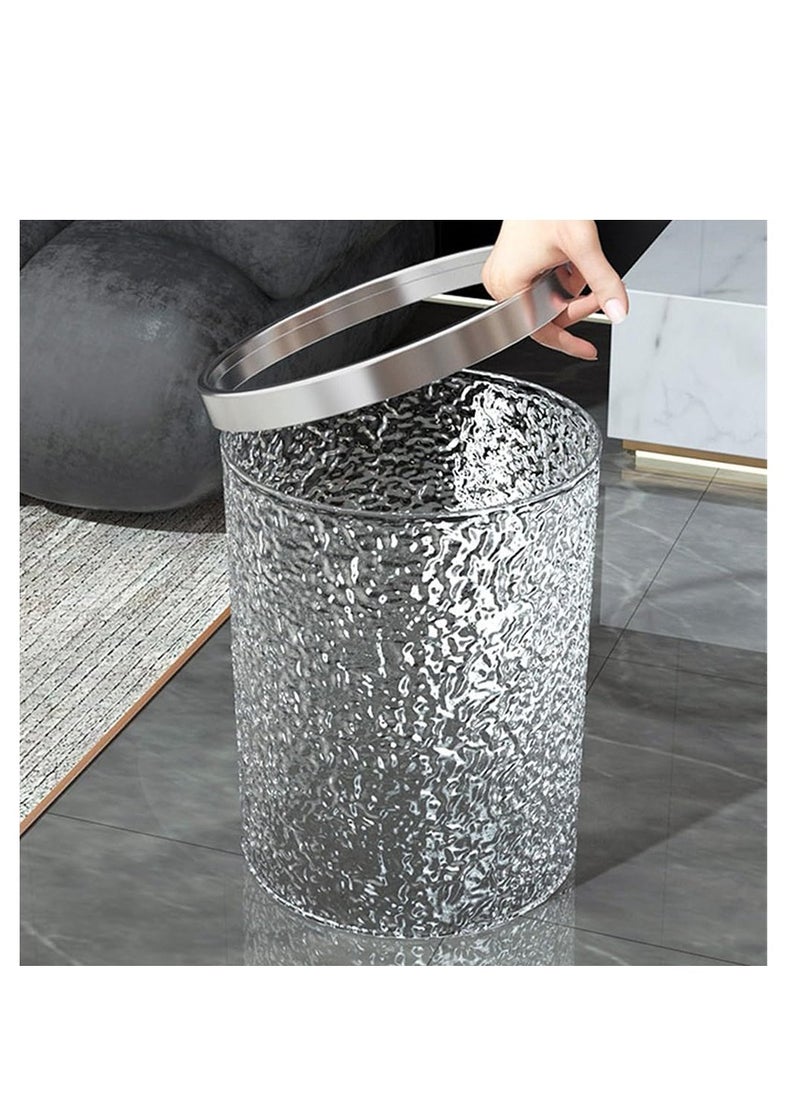 Generic - Clear Trash Can with Silver Frame Waste Basket for Bathroom Bedroom Kitchen and Office - Image 1