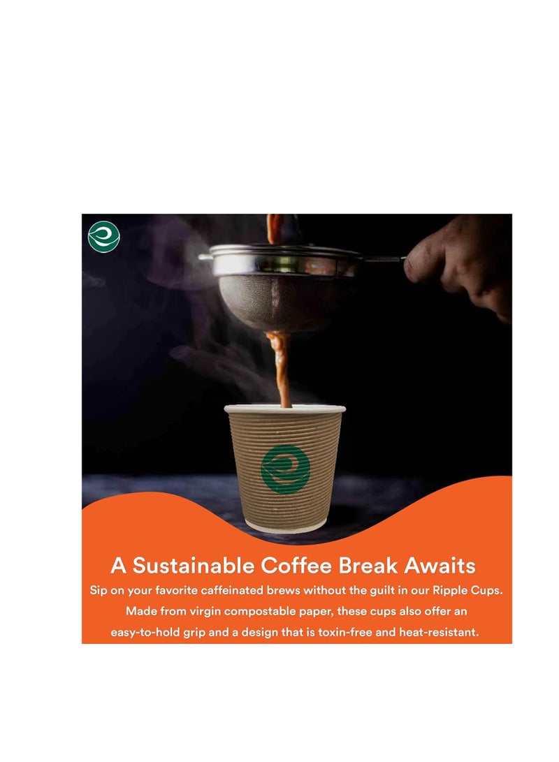 ECO SOUL ECO SOUL [250 Ml, 25 Count Biodegradable Ripple Cups| Sustainable Disposable Paper Cups | Eco-Friendly Hot Cups | Sturdy, Microwave Safe, Brown  - Image 4