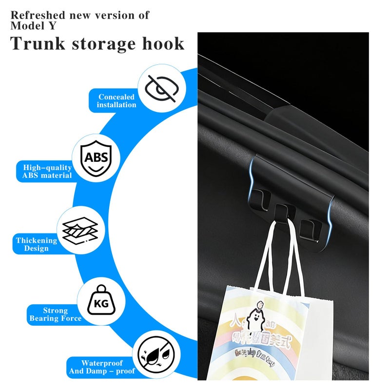 Arcoche Trunk Grocery Bag Hook ABS Trunk Hook for Tesla Model Y Juniper Accessories 2025 2026 Trunk Organizer 2PC - Image 2