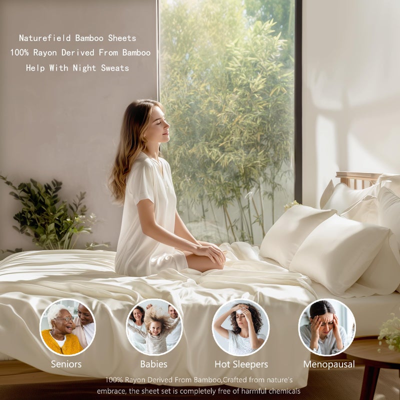 NATUREFIELD 100% Rayon Viscose Derived from Bamboo Sheets Set - Gray Queen Size 4 Piece- Hotel Luxury Silky-Smooth Feel,Cooling Breathable, for Hot Sleepers, 16" Deep Pocket, 240 Thread Count. - Image 5