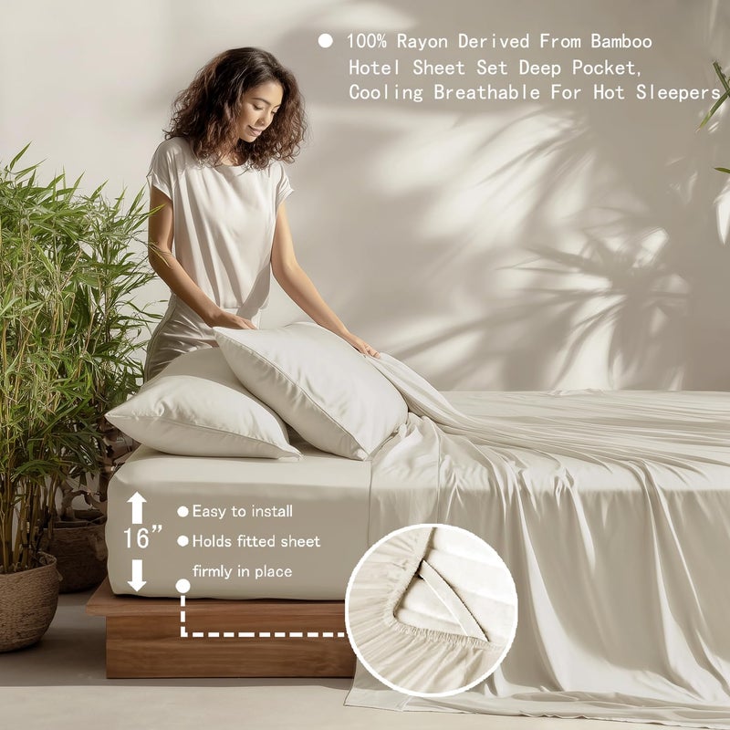 NATUREFIELD 100% Rayon Viscose Derived from Bamboo Sheets Set - Gray Queen Size 4 Piece- Hotel Luxury Silky-Smooth Feel,Cooling Breathable, for Hot Sleepers, 16" Deep Pocket, 240 Thread Count. - Image 4