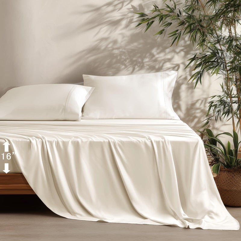 NATUREFIELD 100% Rayon Viscose Derived from Bamboo Sheets Set - Gray Queen Size 4 Piece- Hotel Luxury Silky-Smooth Feel,Cooling Breathable, for Hot Sleepers, 16" Deep Pocket, 240 Thread Count. - Image 1