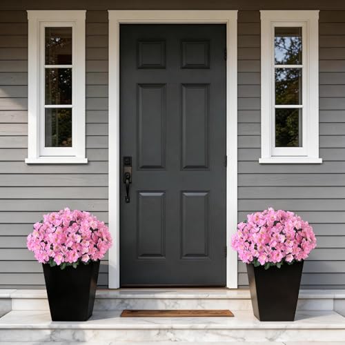 YXZZWL Set of 2 Artificial Azalea Flower Topiary Trees - Fake Silk Flower Potted Plants, Sun-Resistant Faux Outdoor Azalea Bushes for Front Door, Garden, Yard, Farmhouse Decor (Pink) - Image 3