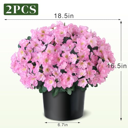 YXZZWL Set of 2 Artificial Azalea Flower Topiary Trees - Fake Silk Flower Potted Plants, Sun-Resistant Faux Outdoor Azalea Bushes for Front Door, Garden, Yard, Farmhouse Decor (Pink) - Image 5