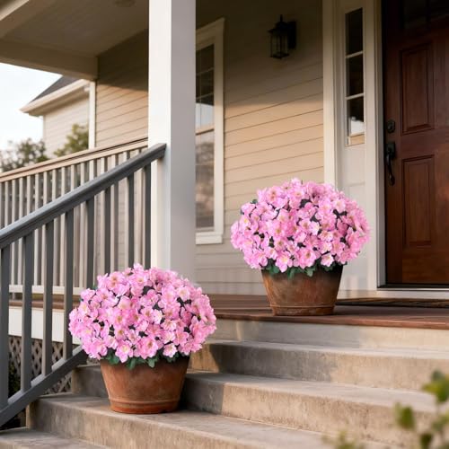 YXZZWL Set of 2 Artificial Azalea Flower Topiary Trees - Fake Silk Flower Potted Plants, Sun-Resistant Faux Outdoor Azalea Bushes for Front Door, Garden, Yard, Farmhouse Decor (Pink) - Image 2