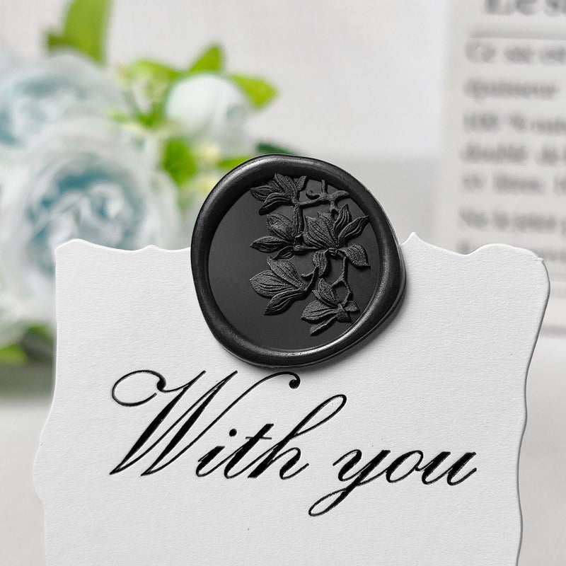 Pilloze 50Pcs Black Olive Branch Wax Seal Stickers, Self-Adhesive Black Wax Seal Stickers for Envelope or Wedding Invitation Good Adhesion and Easy to Use - Image 4